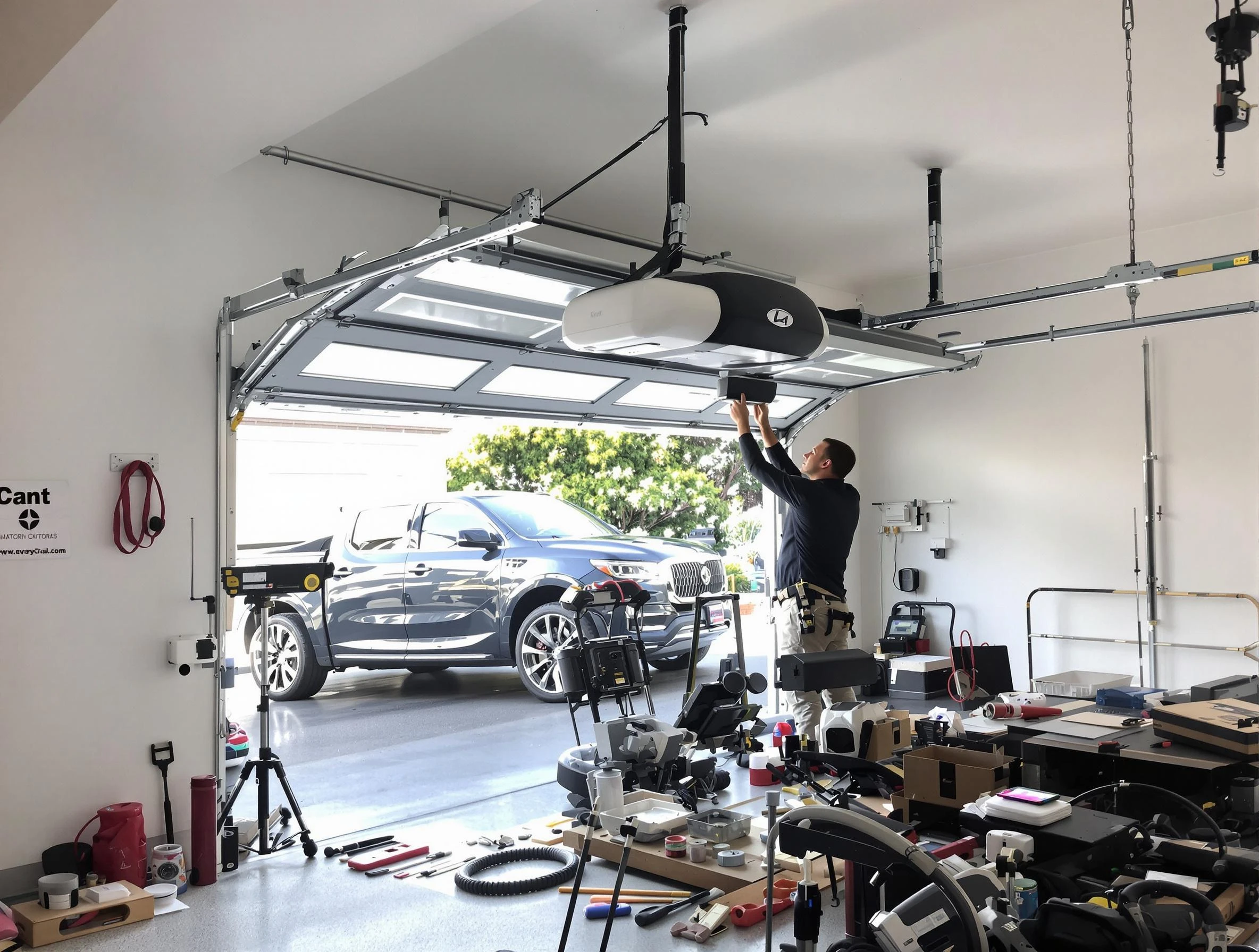 Calabasas Garage Door Repair specialist installing smart garage door opener system in Calabasas home