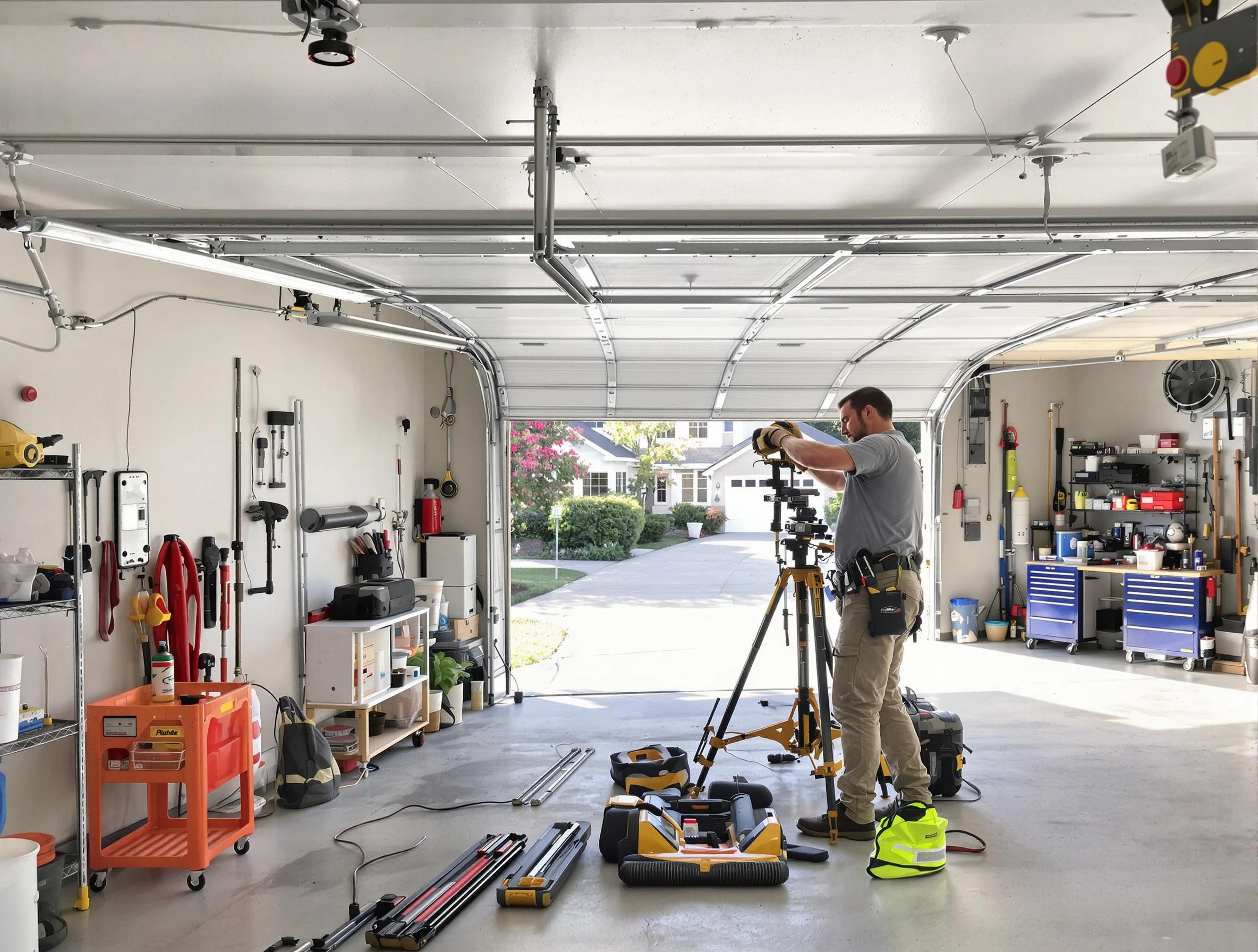 Calabasas Garage Door Repair specialist performing laser-guided track alignment in Calabasas